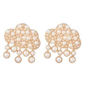 Gold Round Pearl Large Cloud Drop Earrings